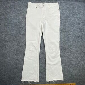 Paige High Rise Laurel Canyon White Flare Jeans Raw Hem Size 30 Bootcut Stretch